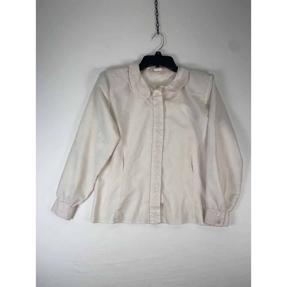 Classic Directions Blouse Womens Petite 12 White Embroidered Long Sleeve Top